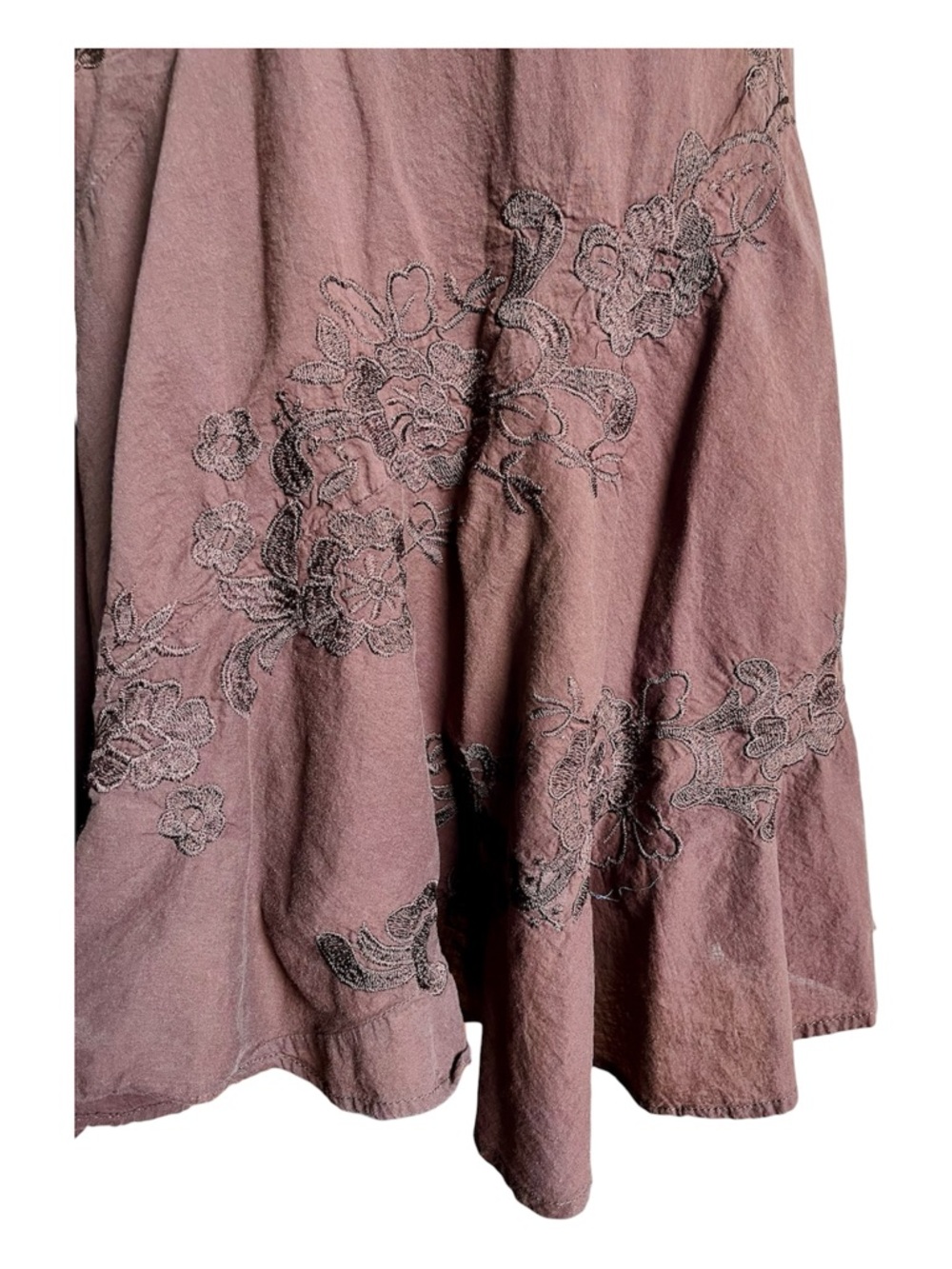 Vintage Metro Wear Brown Floral Embroidered Cotton Midi Skirt - Size Large - Picture 2 of 7